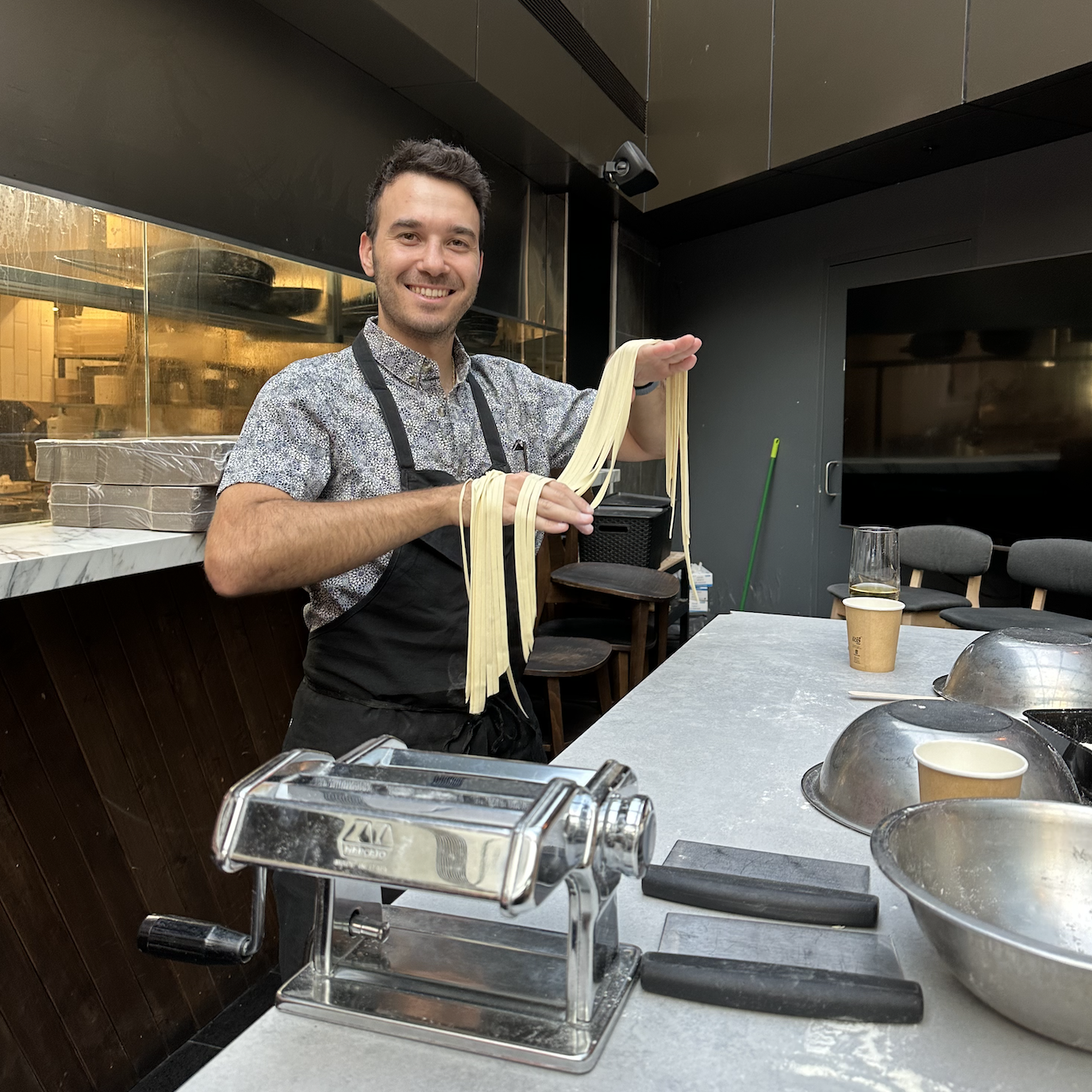 Victor making fresh pasta.